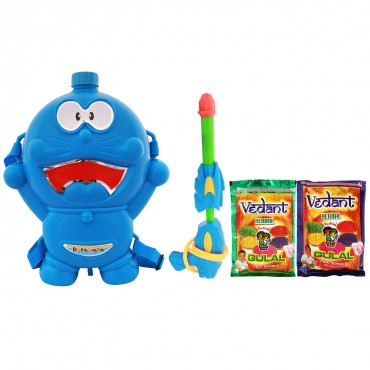 Holi Pichkari Back Pack Cartoon Tank Squirter F48 With Gulaal - Blue